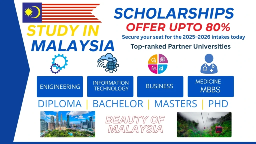 Study in Malaysia admission, scholarships 2025, 2026